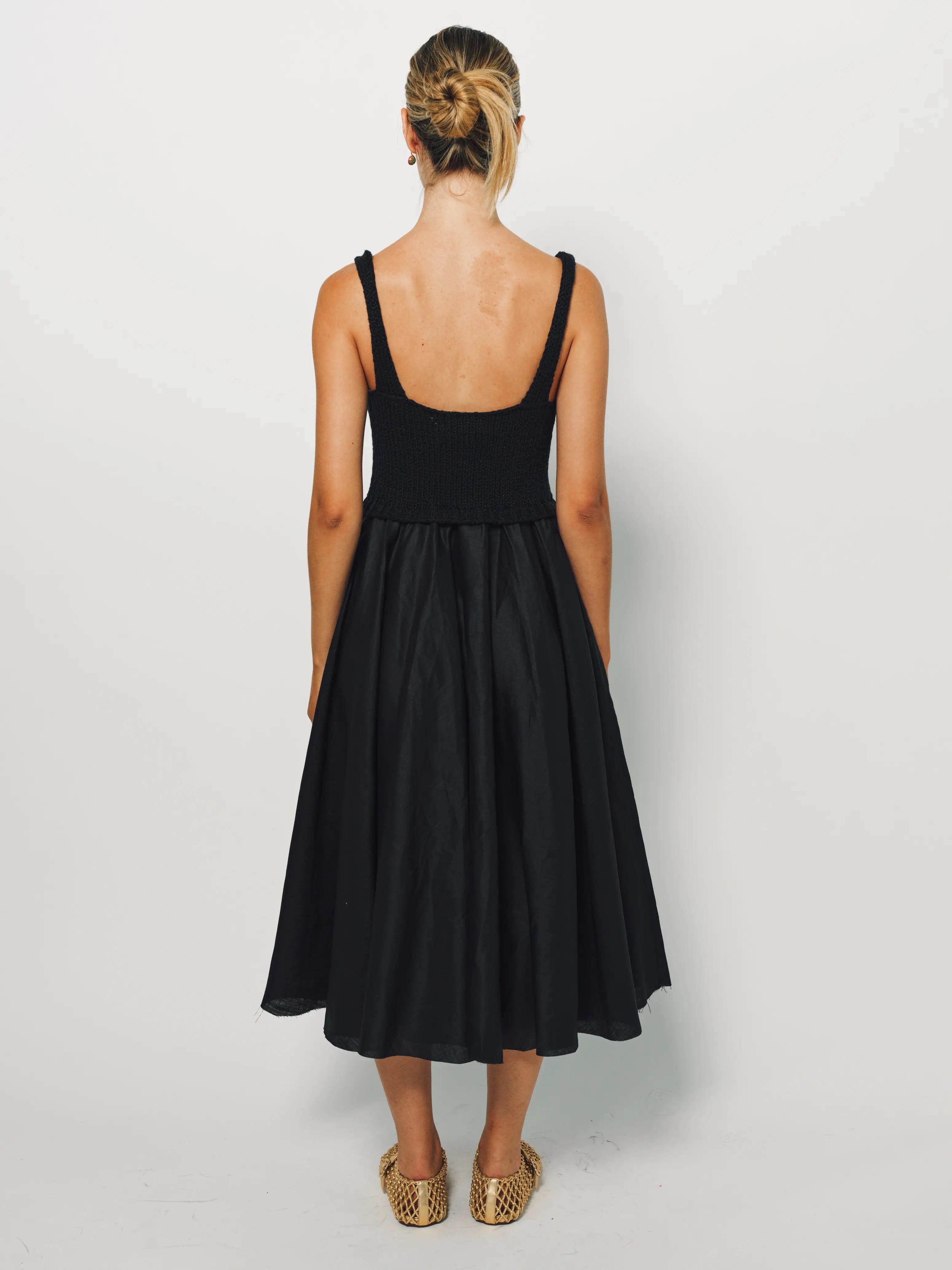 Louiza Babouryan Cotton Knit Linen Dress XS / Black