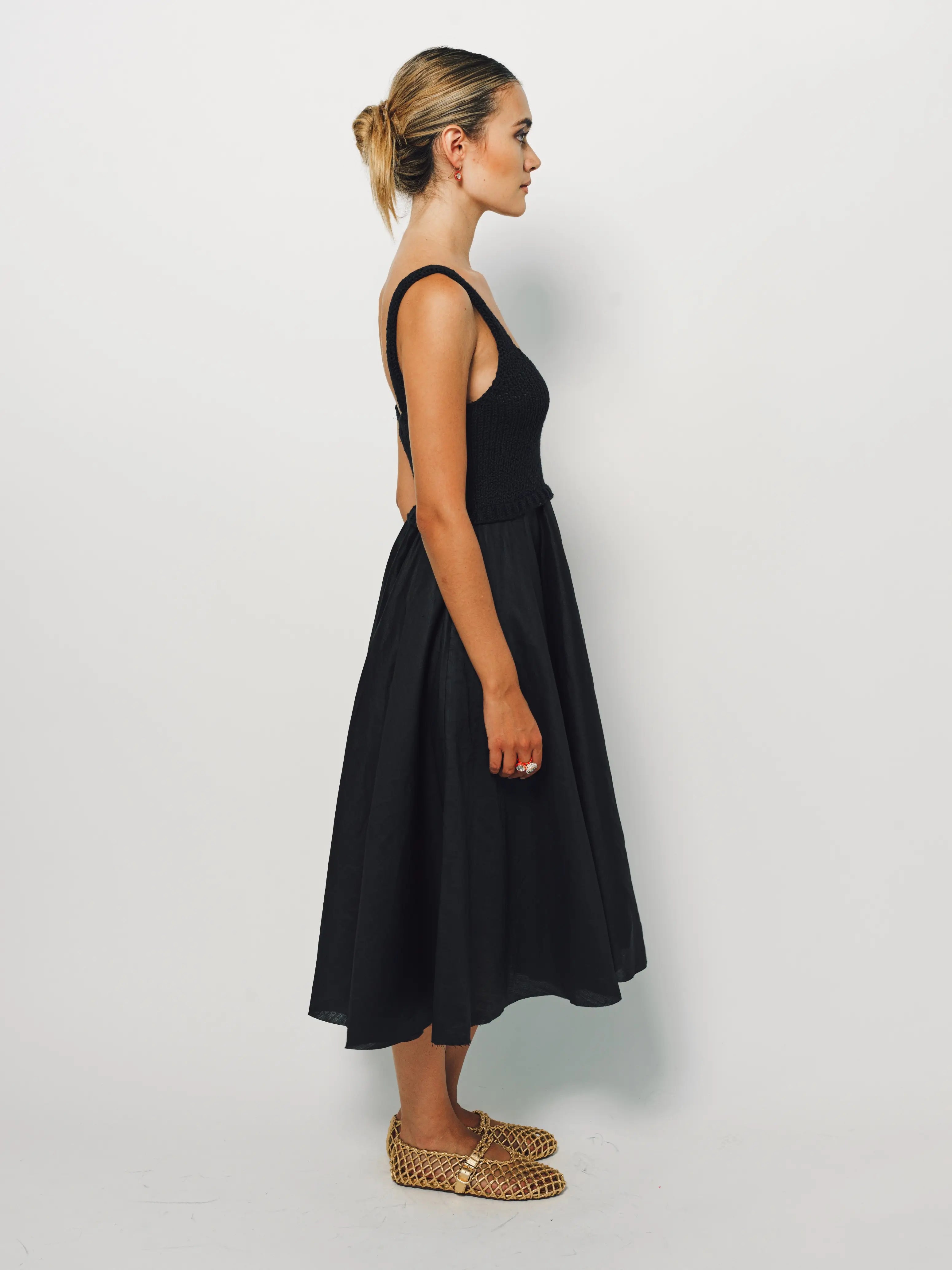 Louiza Babouryan Cotton Knit Linen Dress XS / Black