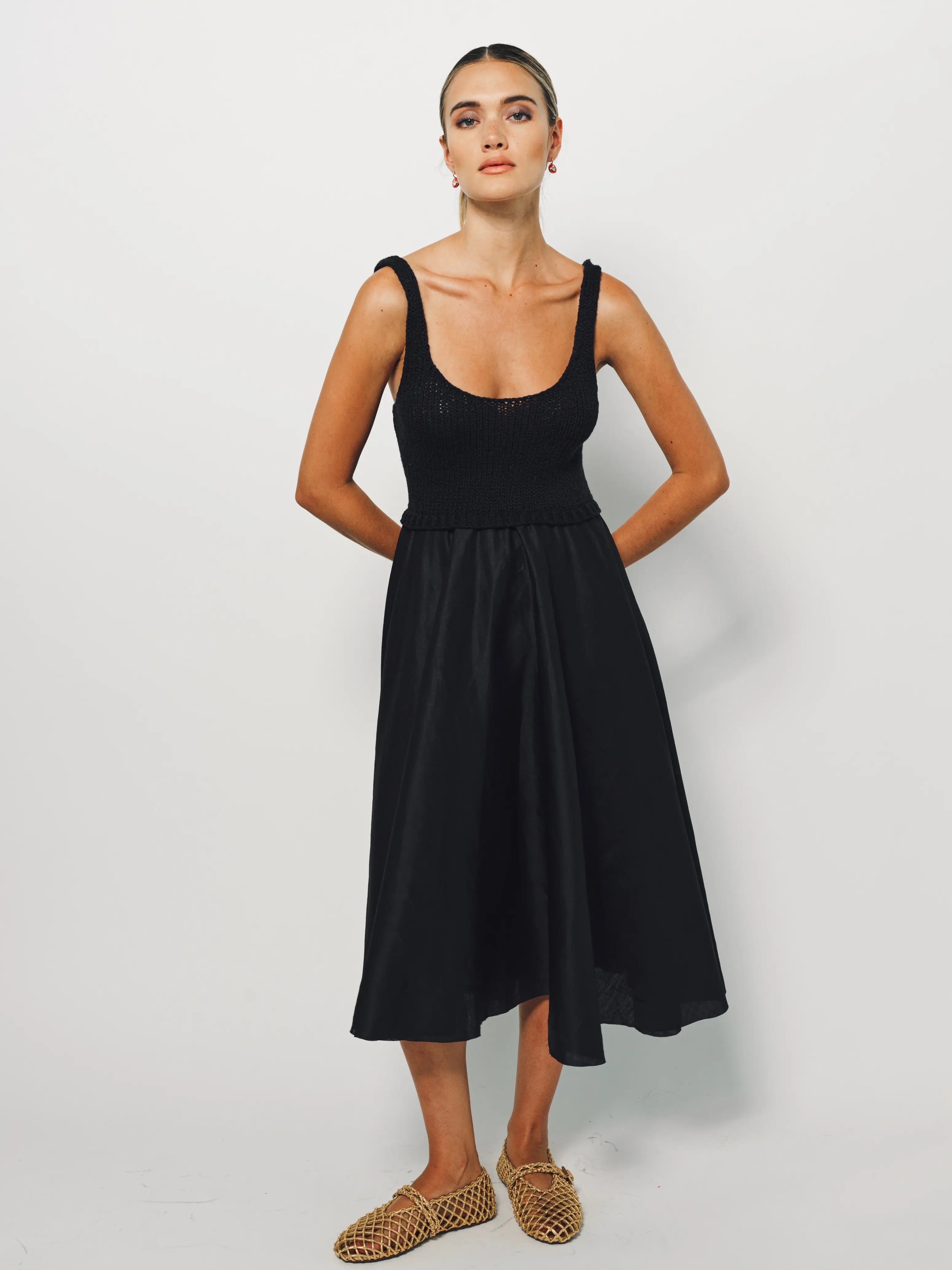 Louiza Babouryan Cotton Knit Linen Dress XS / Black
