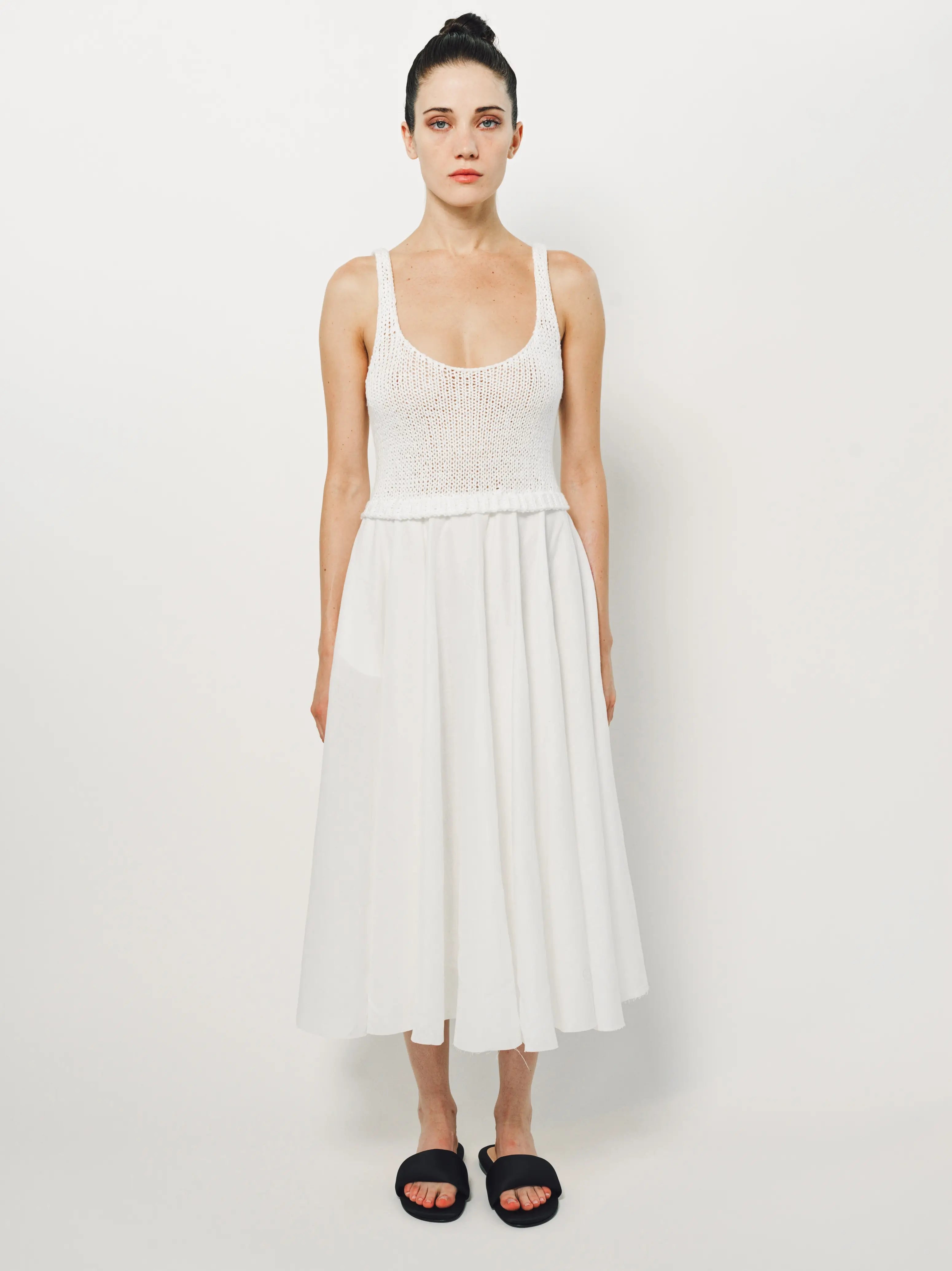 Louiza Babouryan Cotton Knit Linen Dress XS / White