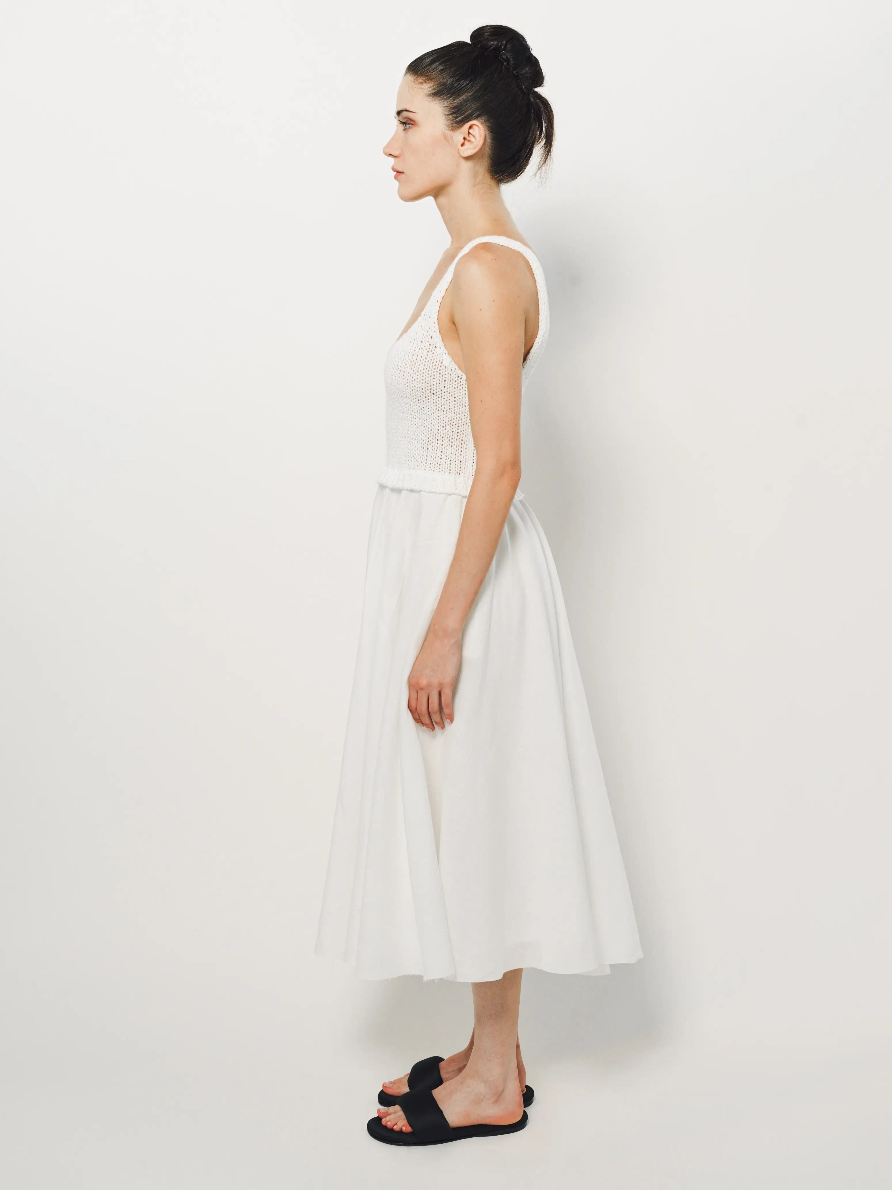 Louiza Babouryan Cotton Knit Linen Dress XS / White