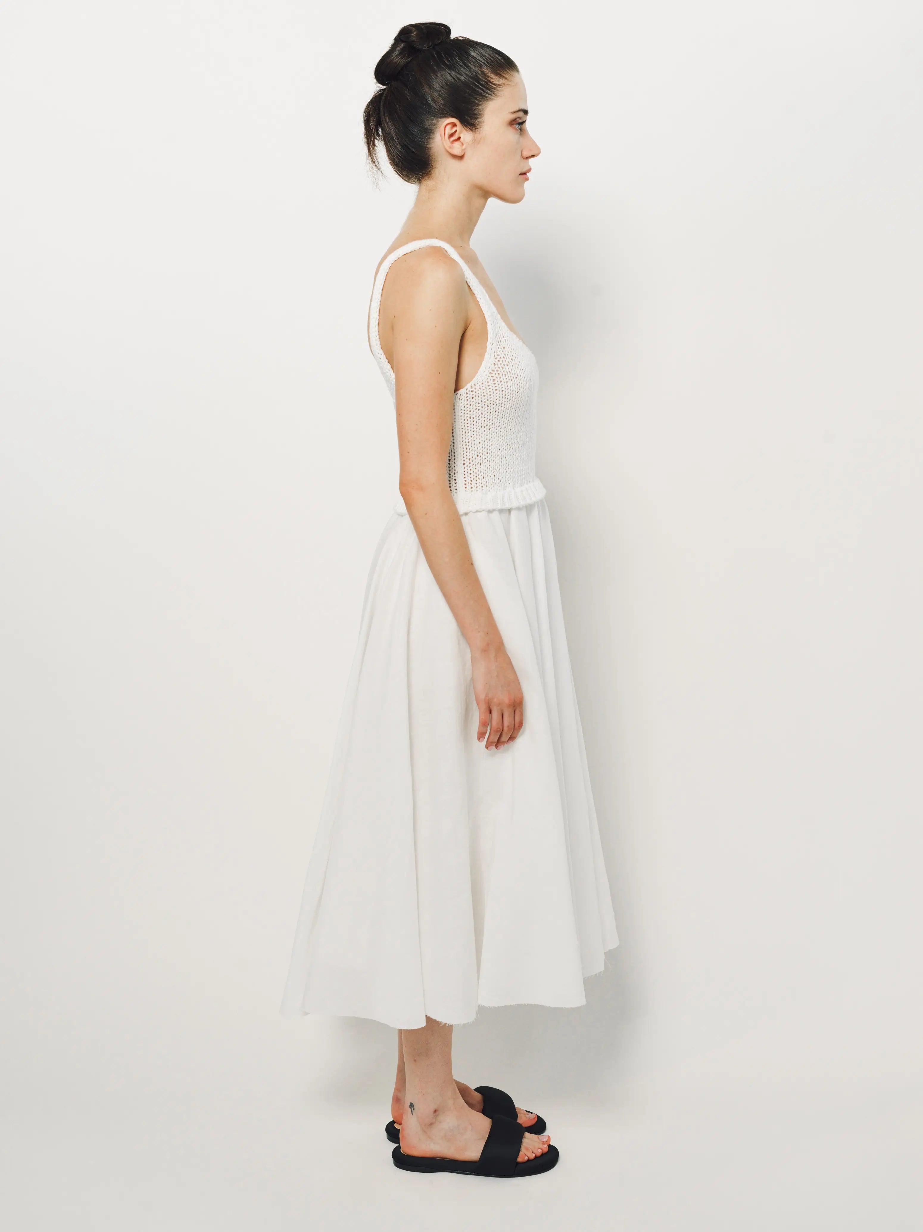 Louiza Babouryan Cotton Knit Linen Dress XS / White