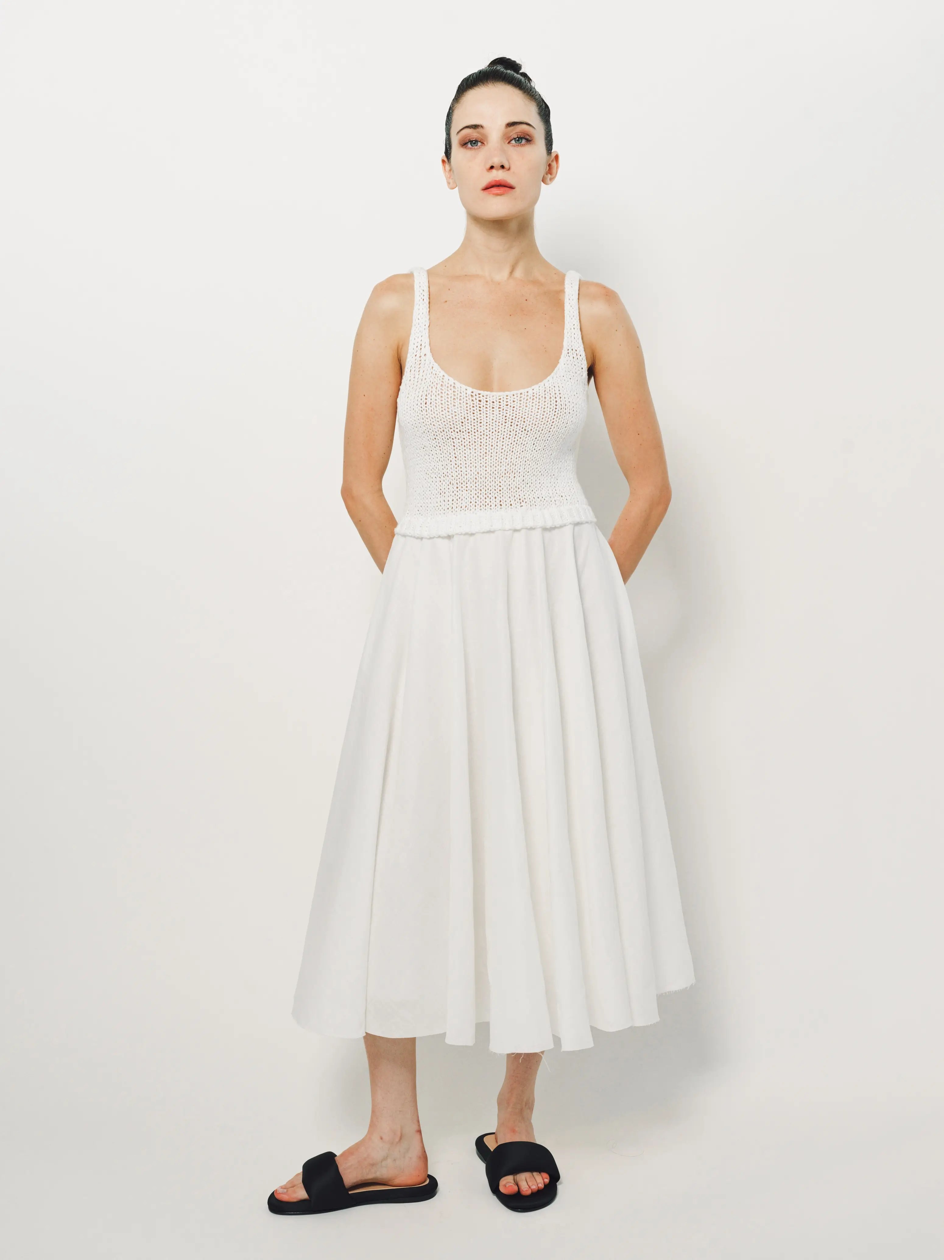 Louiza Babouryan Cotton Knit Linen Dress XS / White