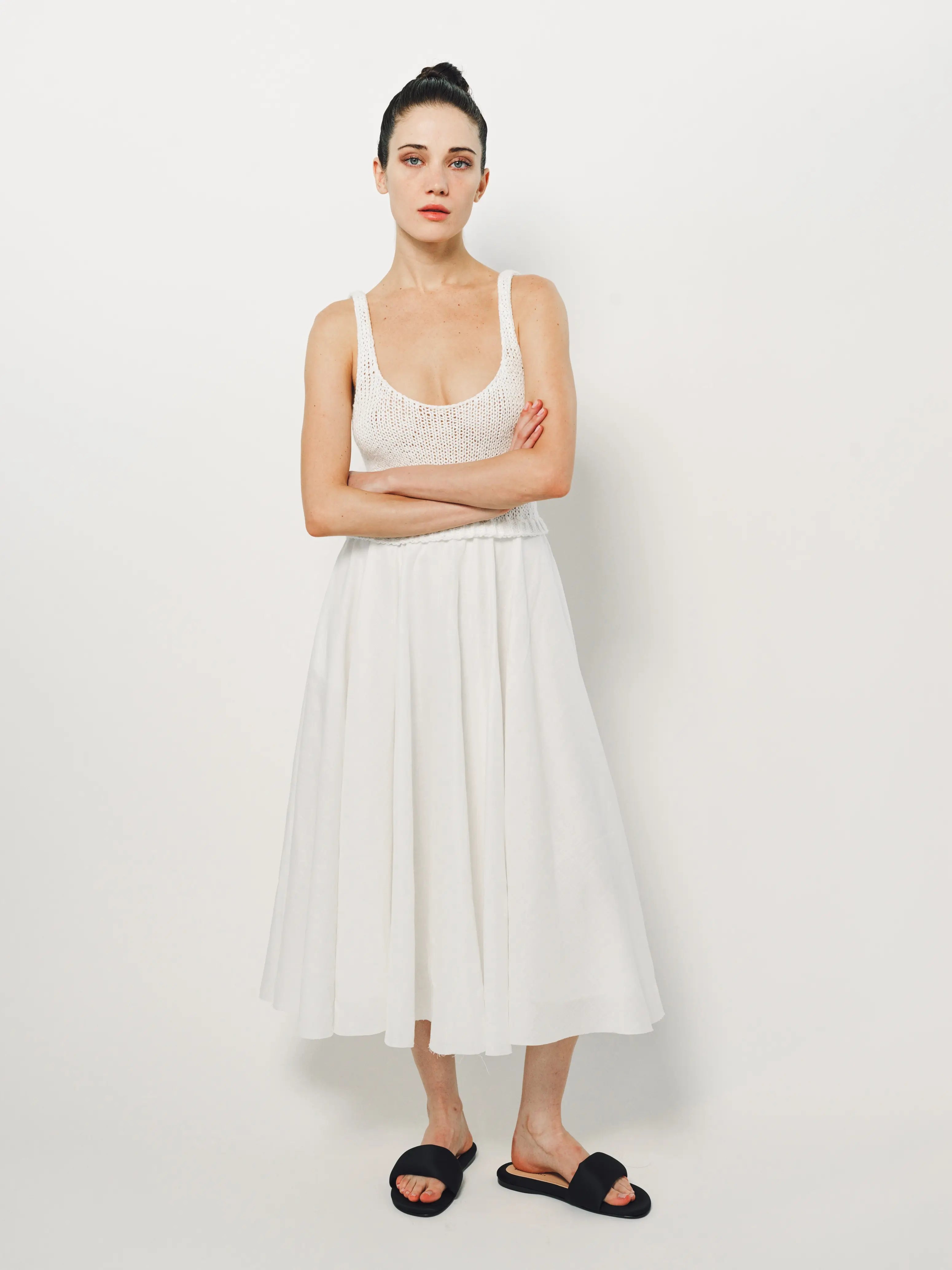 Louiza Babouryan Cotton Knit Linen Dress XS / White