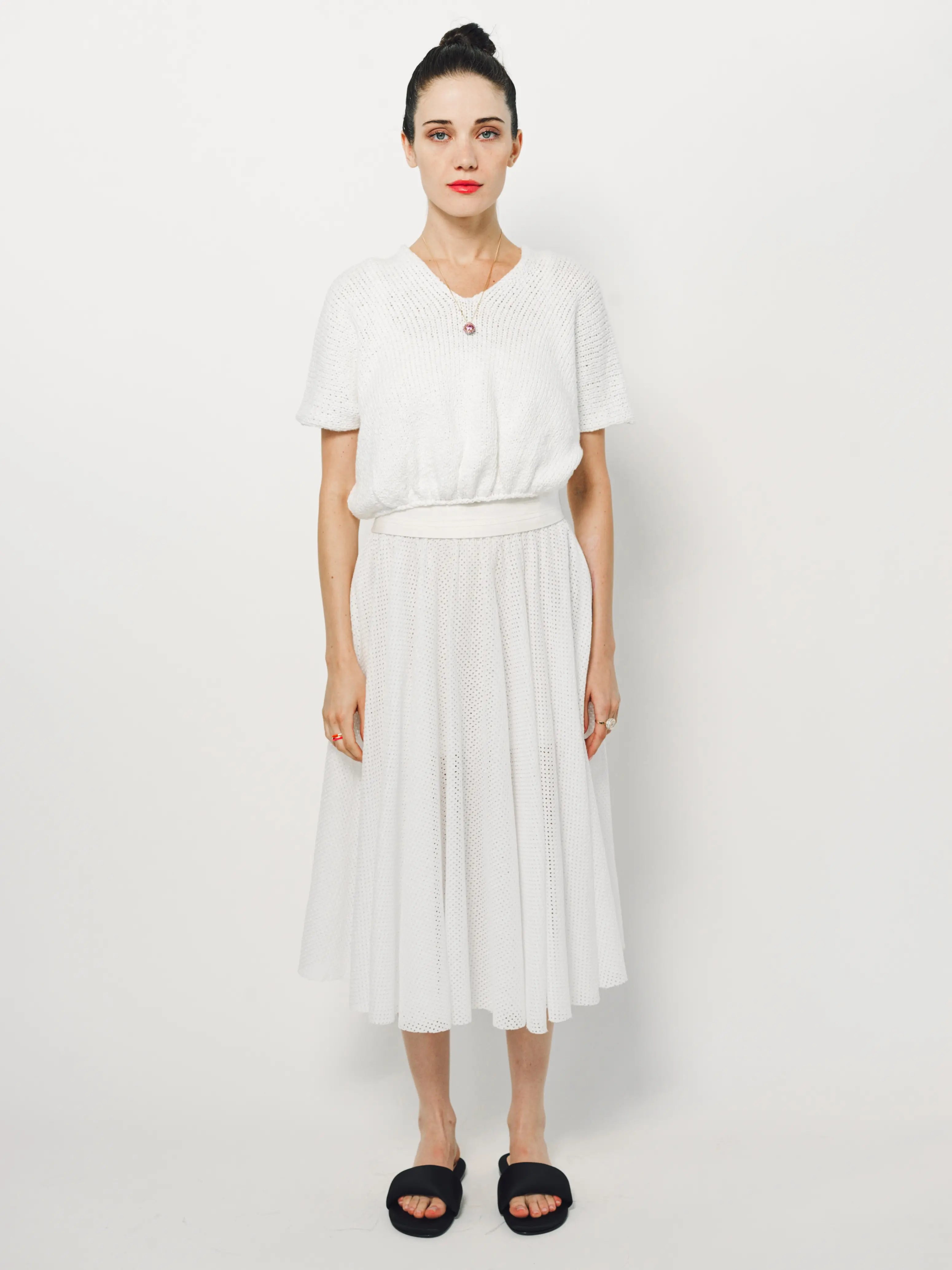 Louiza Babouryan Cotton V Neck Top XS / White