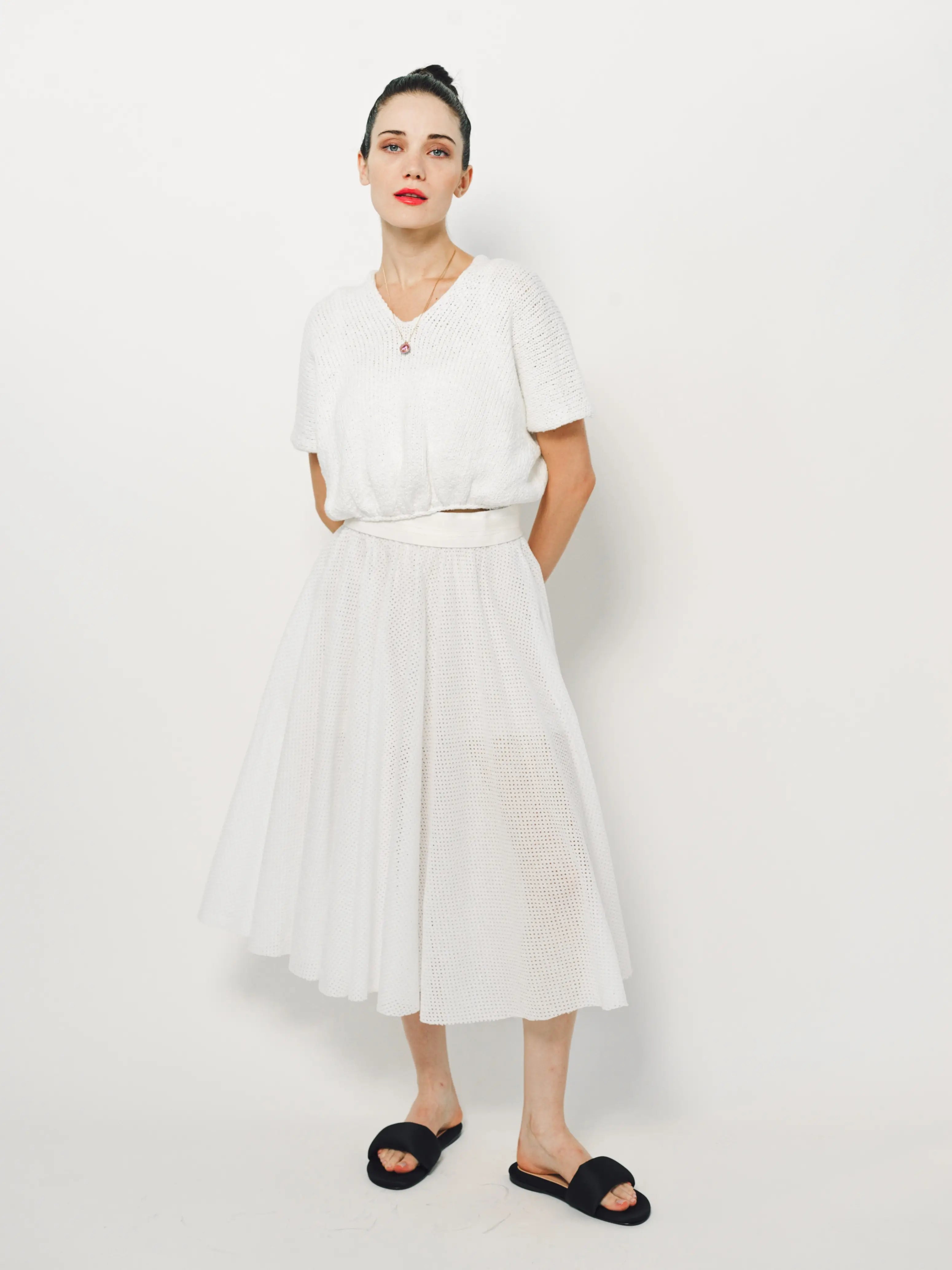 Louiza Babouryan Cotton V Neck Top XS / White
