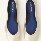 Overhead view of gold ballerina flats on white background, with no model shown.