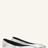 Pair view of silver ballerina flats on white background, with no model shown.