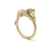 18K Yellow Gold Lion Stackable Ring Embellished With White Diamonds