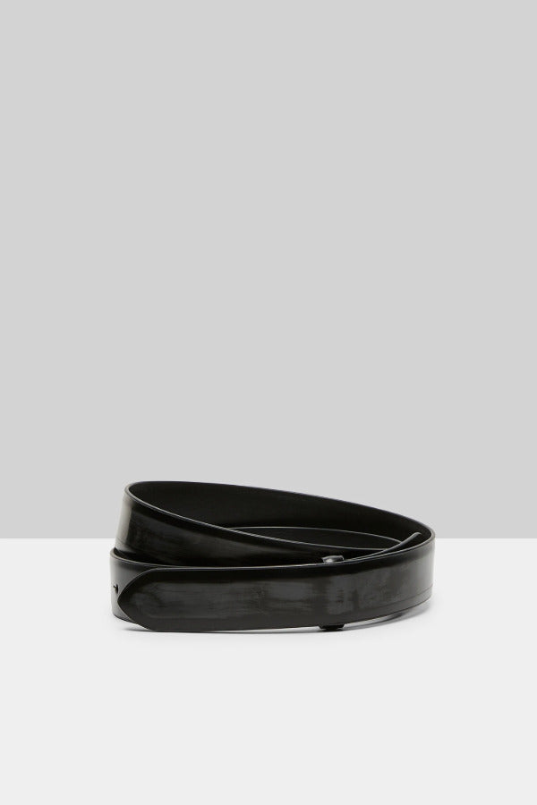 Front view of black marsell men's contorno belt on white background, with no model shown.