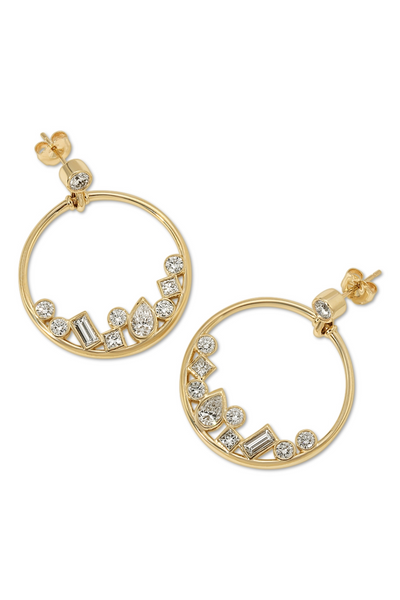 14K Yellow Gold Floating Hoops with Diamond Mix