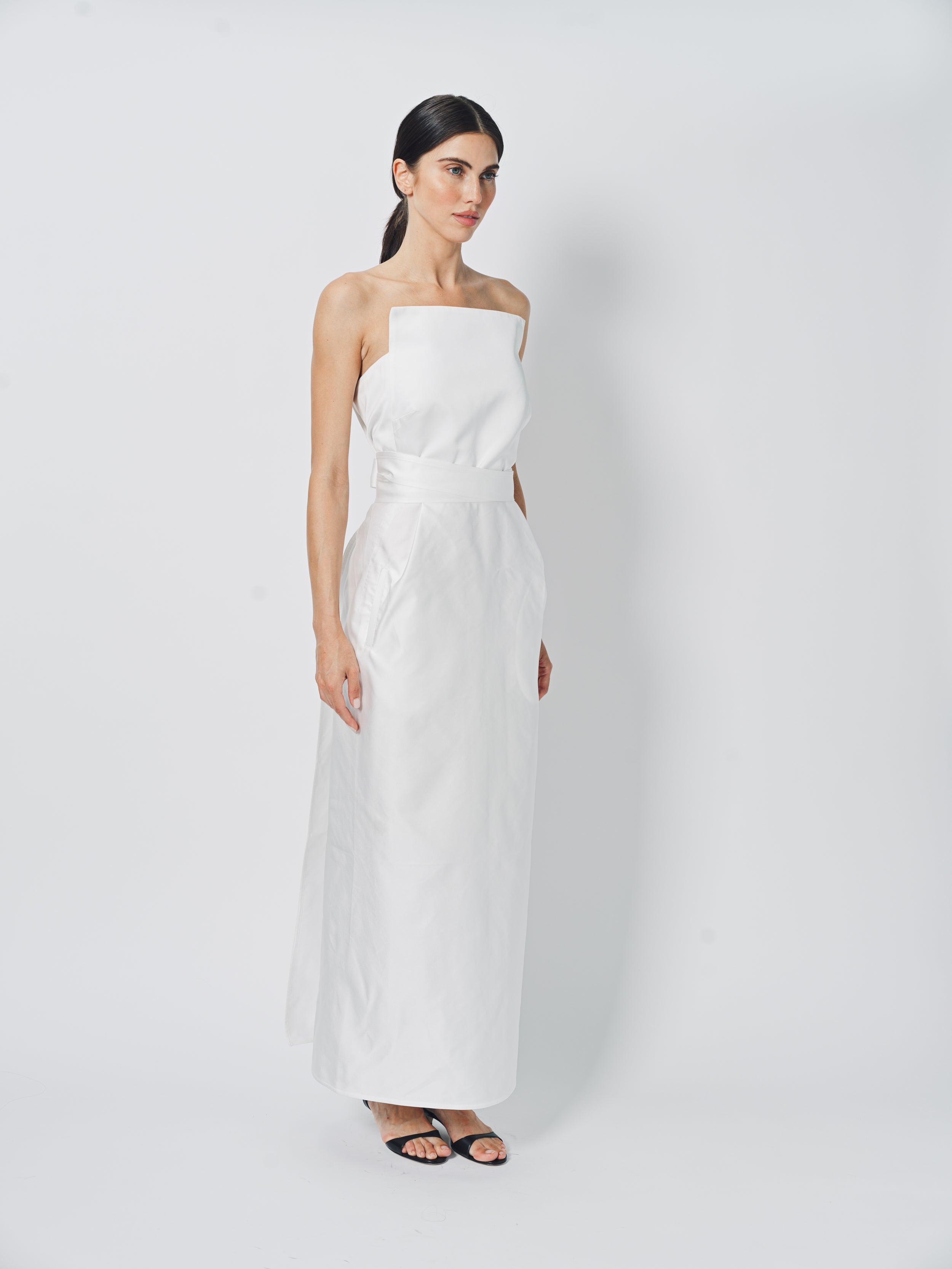 Sofie D'Hoore Duo Strapless Long Dress in Satin 34 / Swan