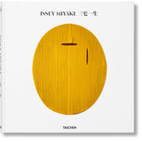 Front view of taschen issey miyake book on white background.