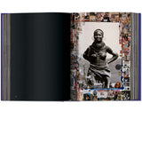 Open view of taschen peter beard book on white background.