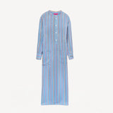 Front view of dusty blue tunic dress on white background, with no model shown.