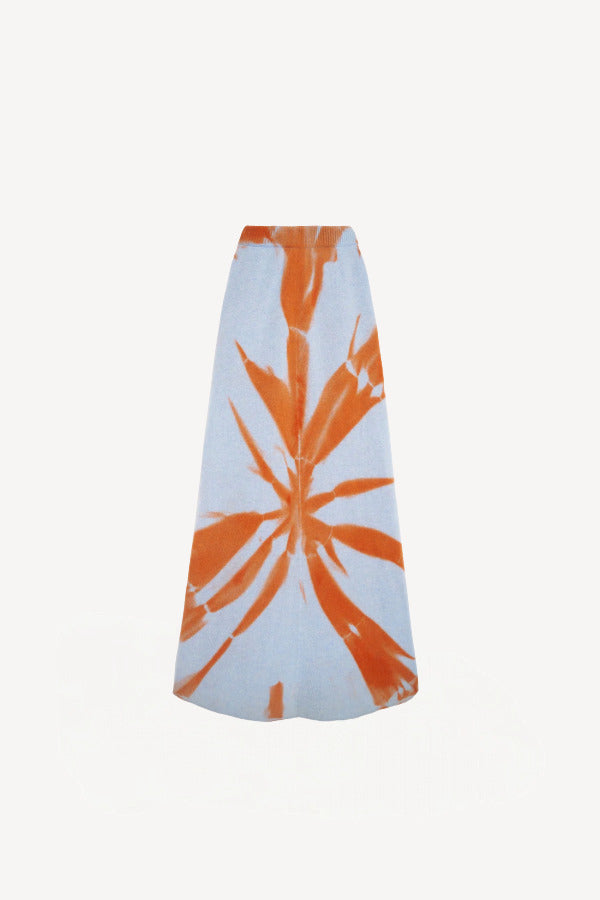 Front view of ice persimmon side slit skirt on white background, with no model shown.
