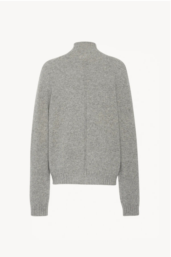 Back view of medium heather grey kensington top on white background, with no model shown.