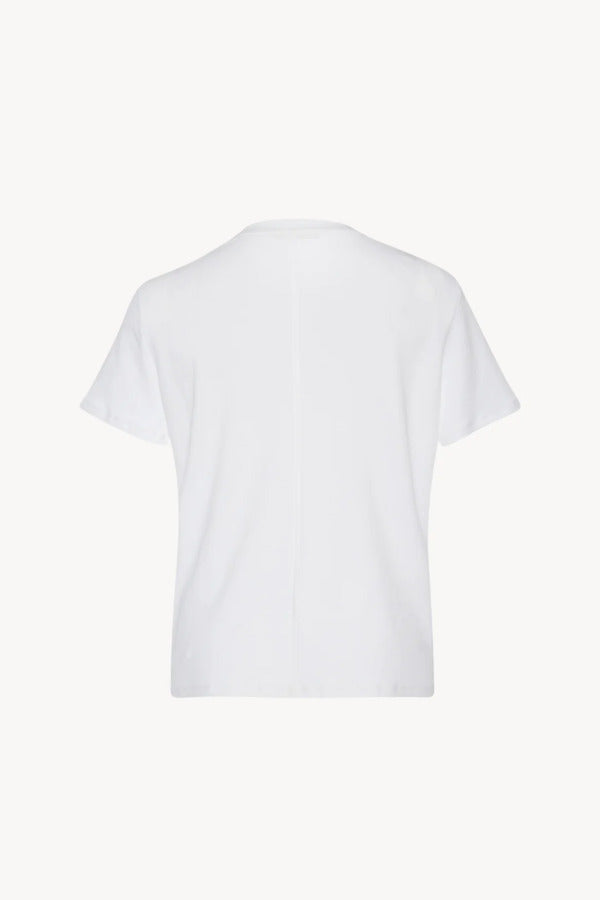 Back view of white wesler t-shirt on white background, with no model shown.