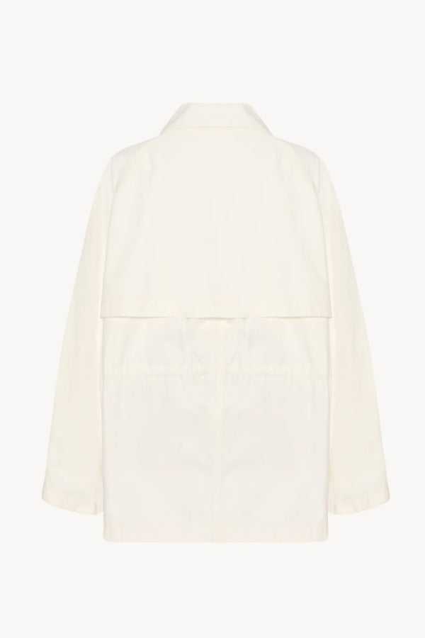 Back view of white elodianna jacket on white background, with no model shown.