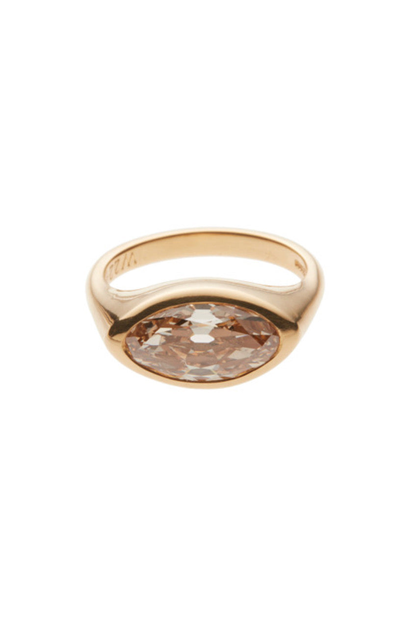 Moval FBY Diamond Set in 22K Yellow Gold Signet-Type Ring