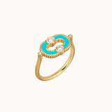 Viltier 18K Yellow Gold Turquoise and Diamond Magnetic Ring
