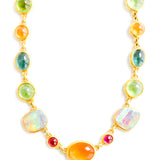 22K Yellow Gold Catalina Necklace with Black Opal, Fire Opal, Peridot, Spessartite, Rubelite and Gold Seashells