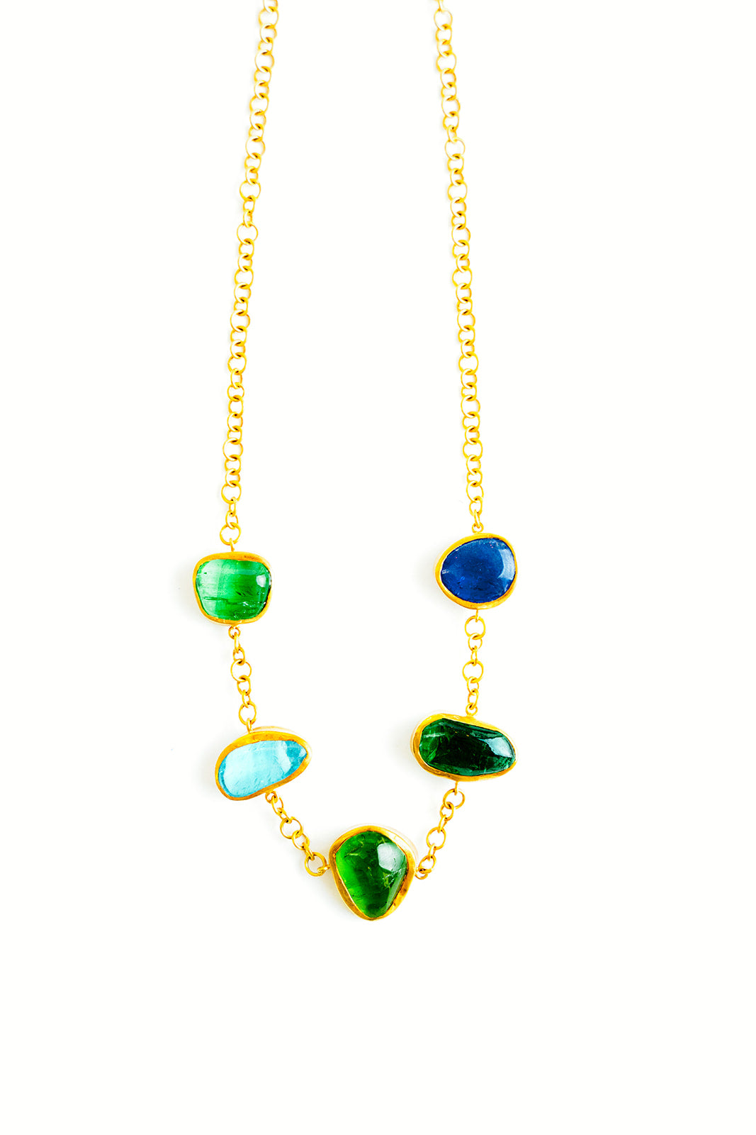 Pippa-Small- 18K-Yellow-Gold-Tanzanite-Aquamarine-Peridot-Five-Stone-Necklace-Amarees