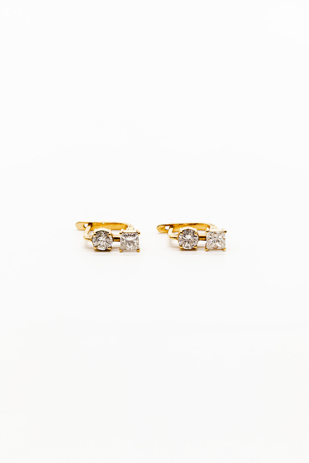18K Yellow Gold Square and Round Diamond Clip Earrings