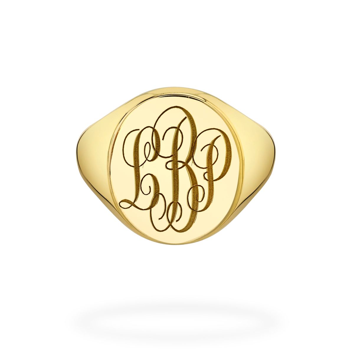 18K Yellow Gold Oval Signet Ring with Hand Engraved Customization