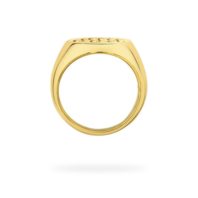 18K Yellow Gold Oval Signet Ring with Hand Engraved Customization