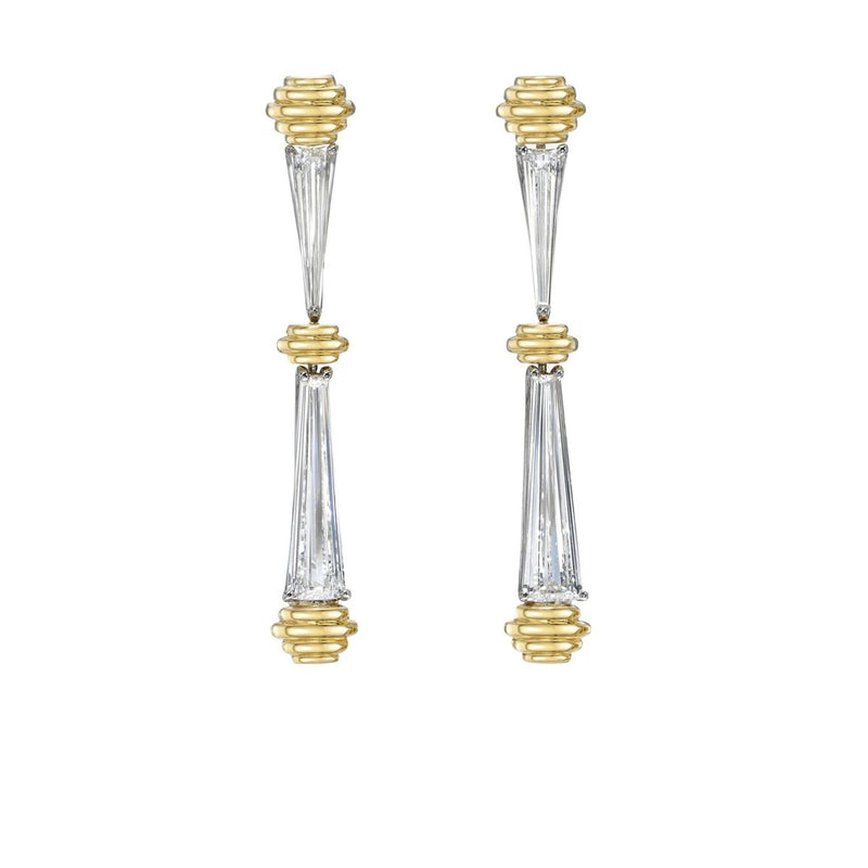 18K Yellow and White Gold One of a Kind Terrace Baguette Earrings