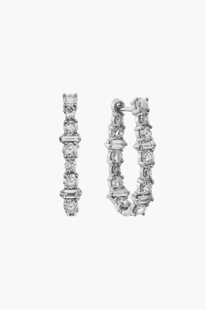 18K White Gold Diamond Rivulet Spread Inside Out Oval Hoops