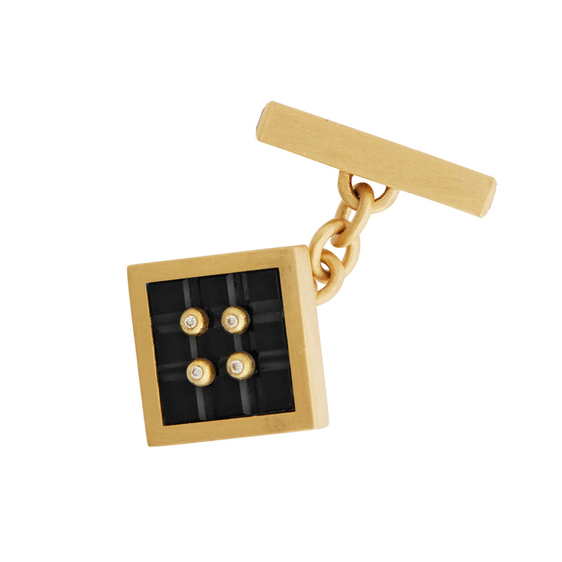 18K Yellow Gold Onyx Button Cufflinks