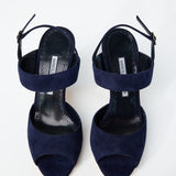 Manolo Blahnik Khiko Ankle Strap Slingback in Navy