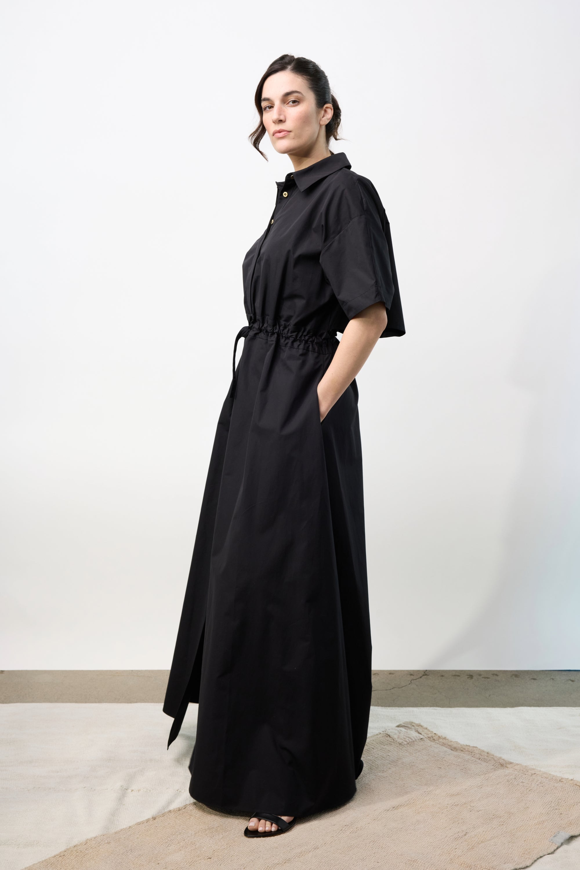 Poplin Long Dress - Black