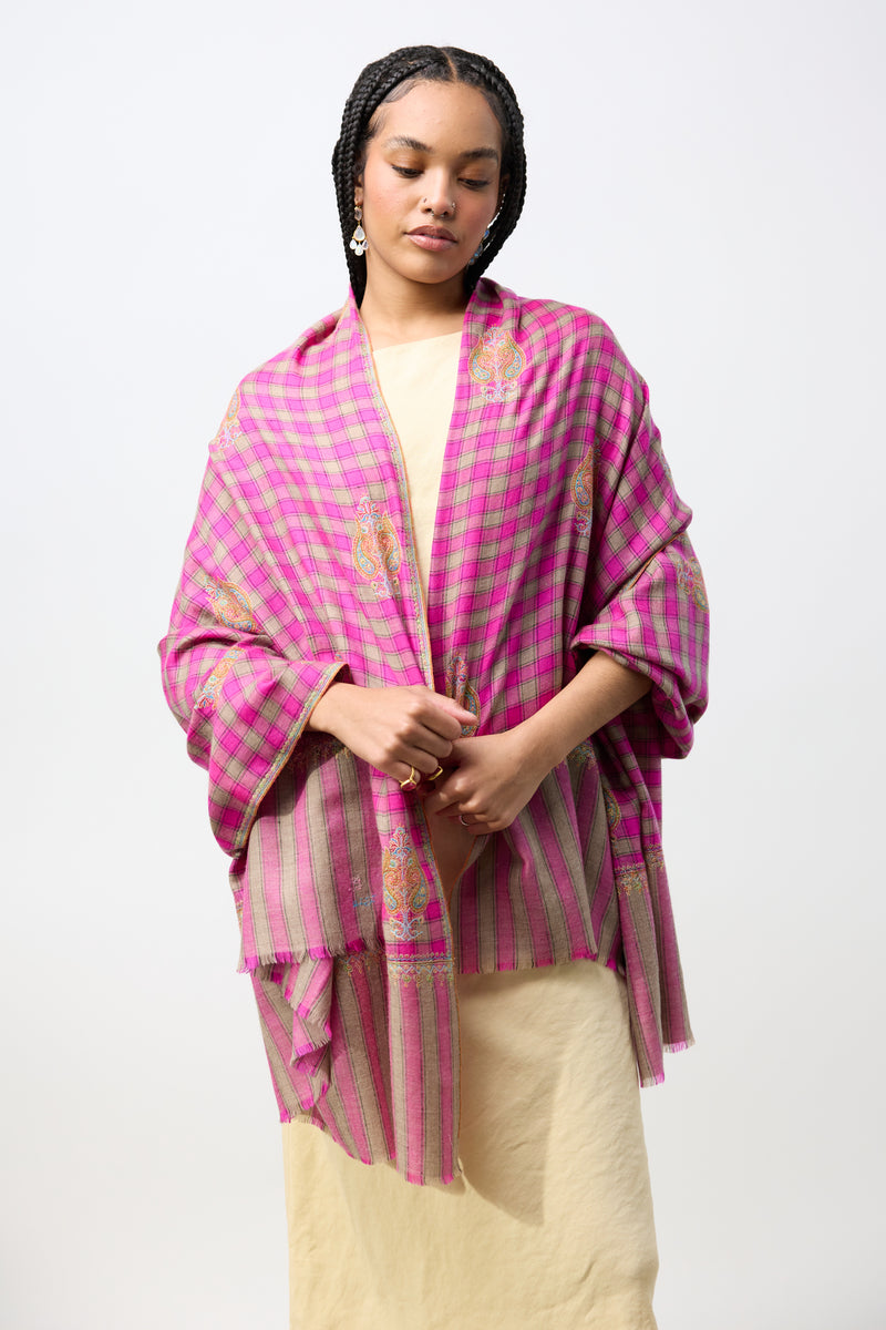 Embroidered Shawl - Pink/Green