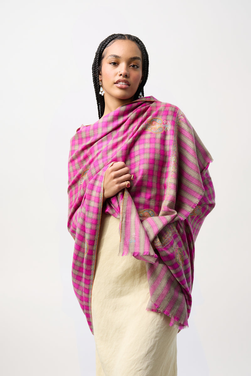 Embroidered Shawl - Pink/Green