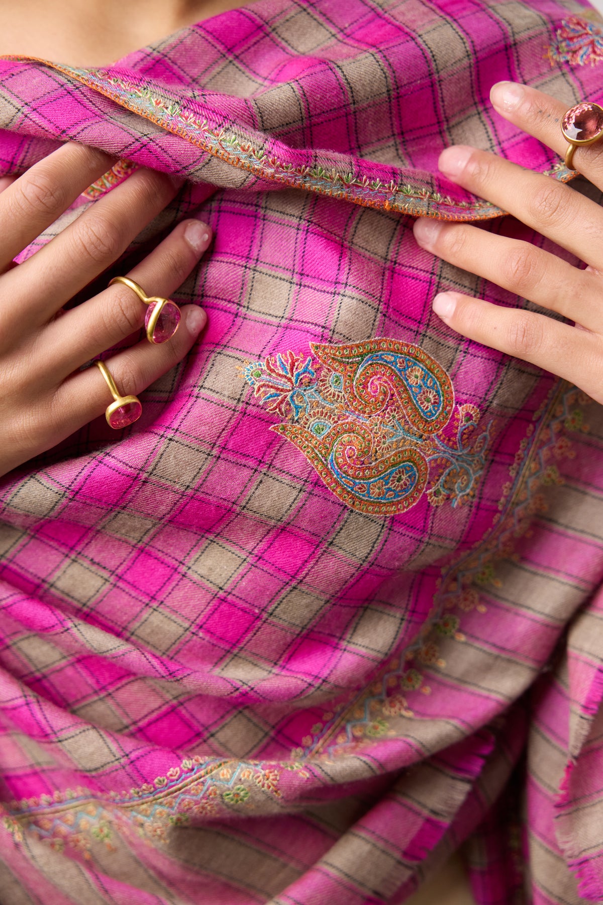 Embroidered Shawl - Pink/Green