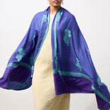 Yaser Shaw Embroidered Shawl - Blue/Purple Stripes