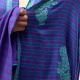 Yaser Shaw Embroidered Shawl - Blue/Purple Stripes