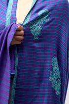 Embroidered Shawl - Blue/Purple Stripes