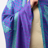 Yaser Shaw Embroidered Shawl - Blue/Purple Stripes