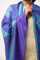 Embroidered Shawl - Blue/Purple Stripes