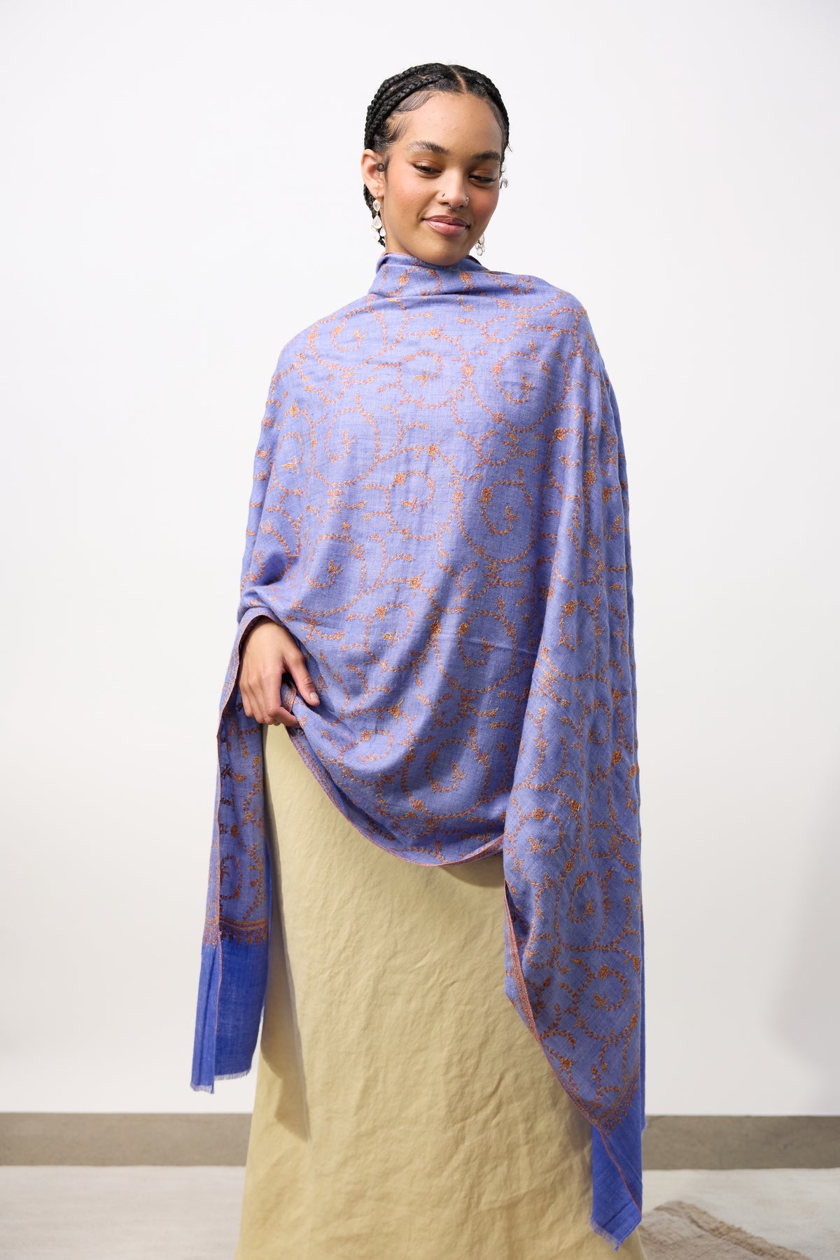 Embroidered Shawl - Purple Spirals