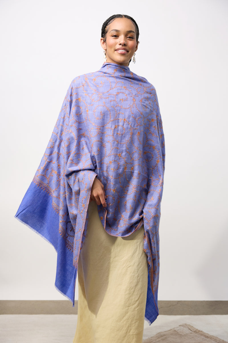 Embroidered Shawl - Purple Spirals