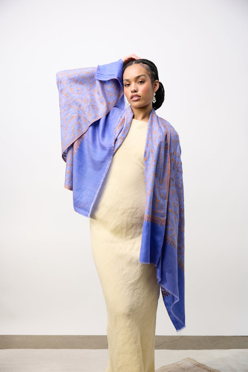 Embroidered Shawl - Purple Spirals