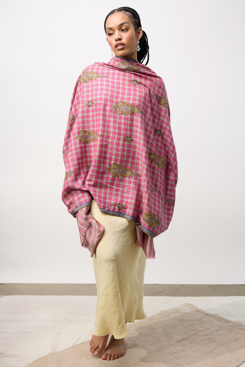Embroidered Shawl - Pink/Floral