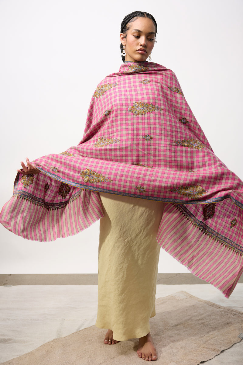 Embroidered Shawl - Pink/Floral