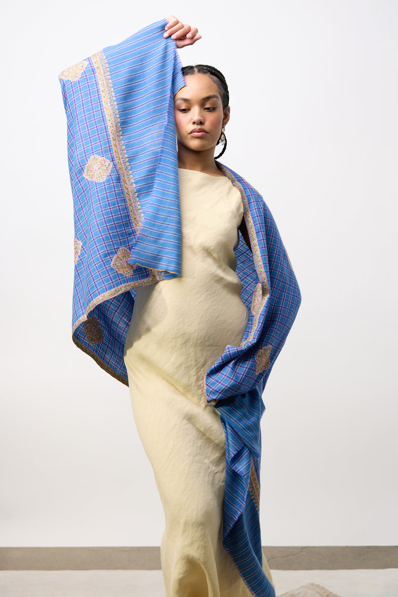 Embroidered Shawl - Blue/Purple