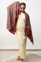 Embroidered Shawl - Red/Green Spirals